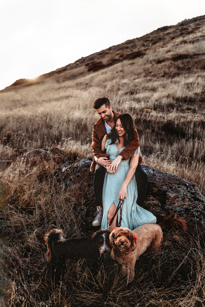 San Diego Family Photographer captures couple standing together with dogs during outdoor family photos